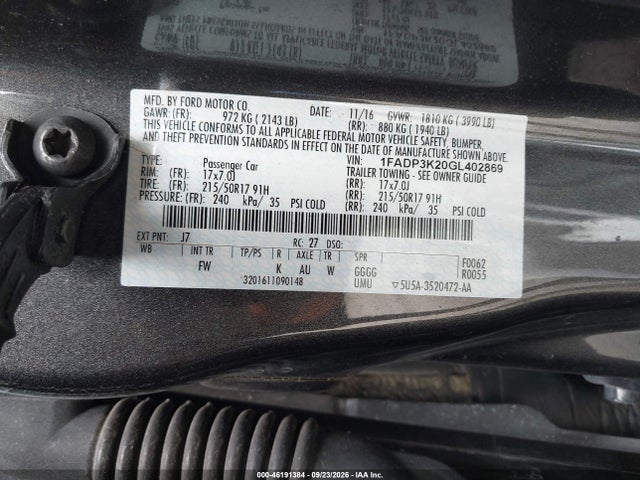 Aukcja sprzedaży 2016 Ford Focus Se, vin: 1FADP3K20GL402869, numer aukcji: 46191384