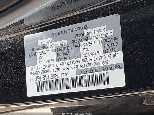 Продаж на аукціоні авто 2018 Mazda Cx-5 Sport, vin: JM3KFBBM7J0391658, номер лоту: 46191397