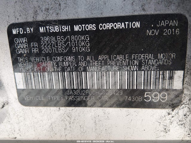 Mitsubishi LANCER ES 2017 JA32U2FU0HU005429 Image 9