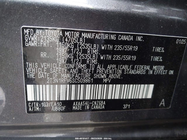 Продажа на аукционе авто 2025 Toyota Rav4 Limited, vin: 2T3N1RFV6SC509861, номер лота: 46191417