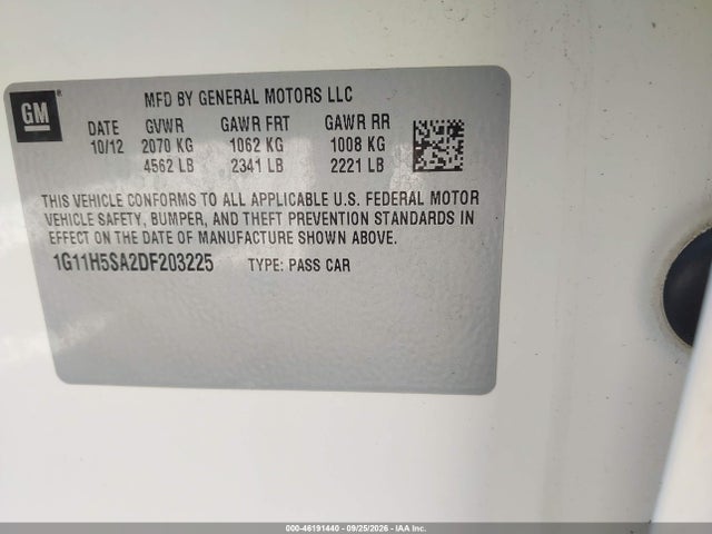 Продаж на аукціоні авто 2013 Chevrolet Malibu 1lz, vin: 1G11H5SA2DF203225, номер лоту: 46191440