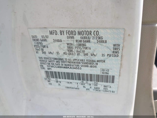 Продажа на аукционе авто 2008 Ford Escape Hybrid, vin: 1FMCU49H48KA34553, номер лота: 46191479