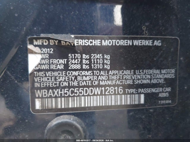 2013 Bmw 528i Xdrive მანქანა იყიდება აუქციონზე, vin: WBAXH5C55DDW12816, აუქციონის ნომერი: 46191517