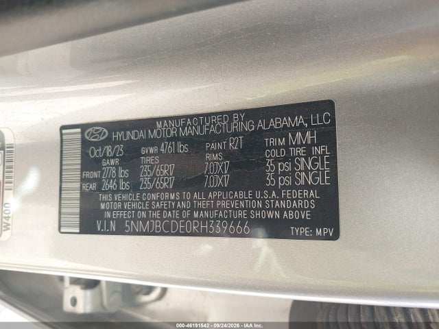 Продаж на аукціоні авто 2024 Hyundai Tucson Sel, vin: 5NMJBCDE0RH339666, номер лоту: 46191542