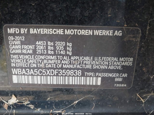 Продаж на аукціоні авто 2013 Bmw 3 Series 328i, vin: WBA3A5C5XDF359838, номер лоту: 46191560