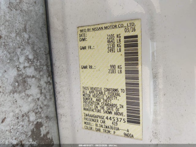 Nissan Maxima 3.5 Sr 2016 1N4AA6APXGC445375 Image 9