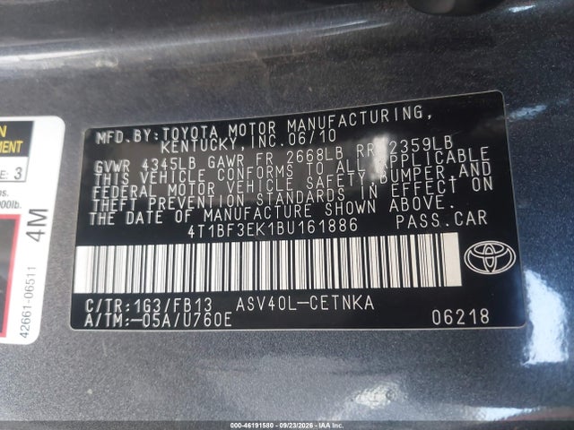 2011 Toyota Camry Le მანქანა იყიდება აუქციონზე, vin: 4T1BF3EK1BU161886, აუქციონის ნომერი: 46191580