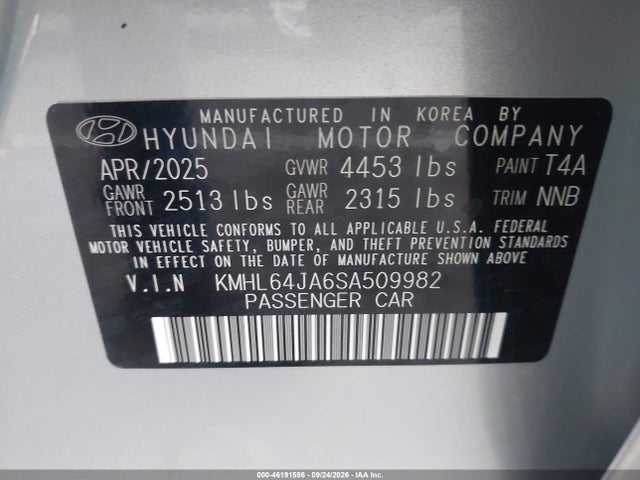 2025 Hyundai Sonata Sel მანქანა იყიდება აუქციონზე, vin: KMHL64JA6SA509982, აუქციონის ნომერი: 46191596