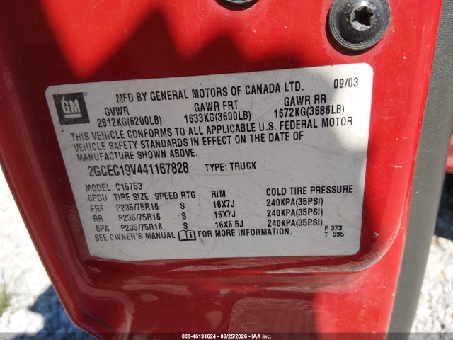 2004 Chevrolet Silverado C1500 მანქანა იყიდება აუქციონზე, vin: 2GCEC19V441167828, აუქციონის ნომერი: 46191624
