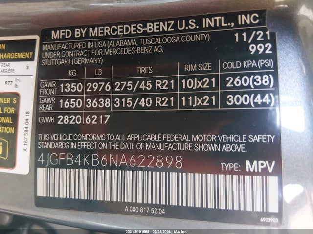 Продажа на аукционе авто 2022 Mercedes-benz Gle 350 4matic, vin: 4JGFB4KB6NA622898, номер лота: 46191665