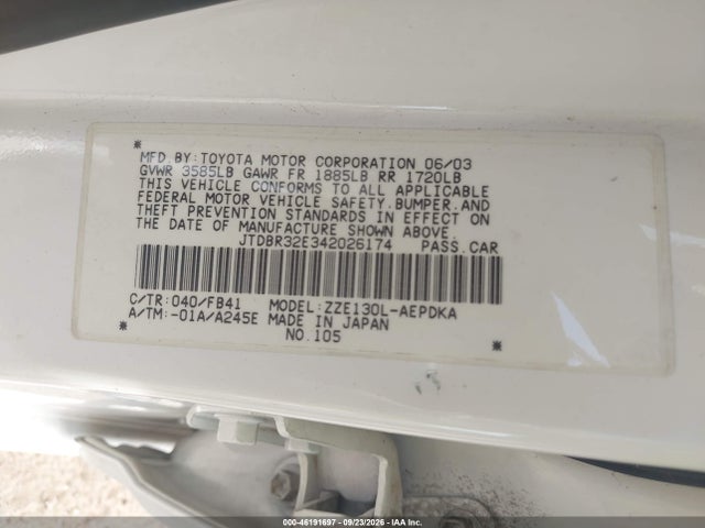 46191697 :رقم المزاد ، JTDBR32E342026174 vin ، 2004 Toyota Corolla Ce مزاد بيع