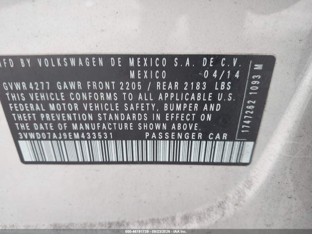 Продажа на аукционе авто 2014 Volkswagen Jetta Se W/connectivity/sunroof, vin: 3VWD07AJ9EM433531, номер лота: 46191739