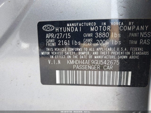 Продажа на аукционе авто 2016 Hyundai Elantra Se, vin: KMHDH4AE9GU542675, номер лота: 46191749