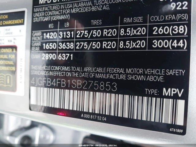 2025 Mercedes-benz Gle 350 4matic მანქანა იყიდება აუქციონზე, vin: 4JGFB4FB1SB275853, აუქციონის ნომერი: 46191784