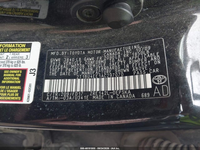 2010 Toyota Corolla S მანქანა იყიდება აუქციონზე, vin: 2T1BU4EE1AC297070, აუქციონის ნომერი: 46191805