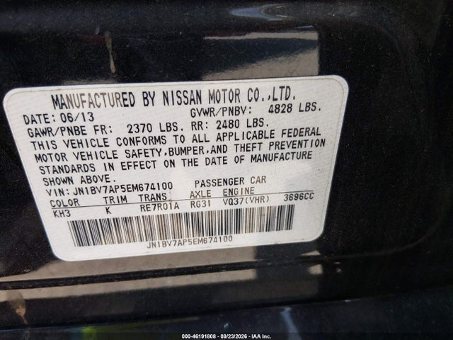 2014 Infiniti Q50 Premium მანქანა იყიდება აუქციონზე, vin: JN1BV7AP5EM674100, აუქციონის ნომერი: 46191808