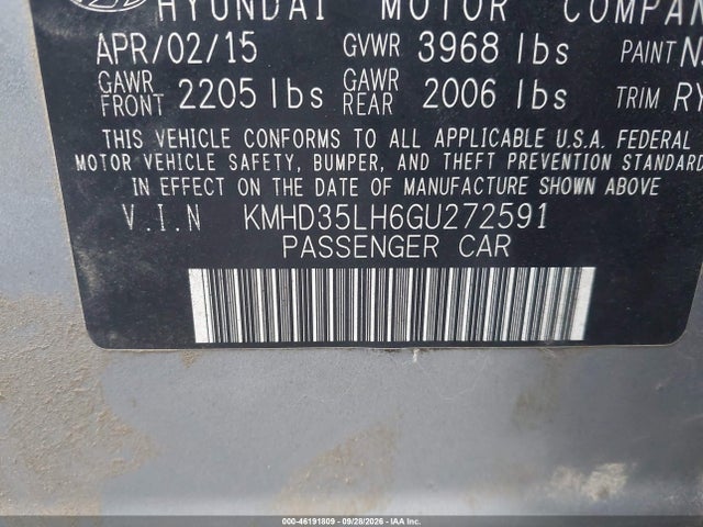 46191809 :رقم المزاد ، KMHD35LH6GU272591 vin ، 2016 Hyundai Elantra Gt مزاد بيع