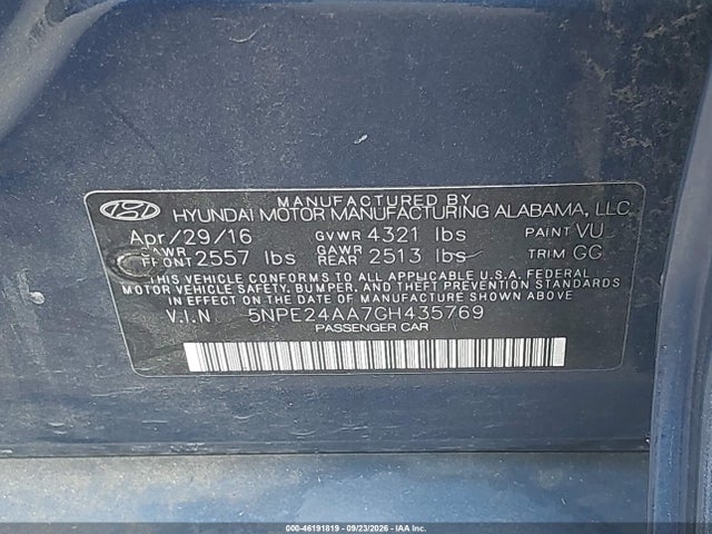 2016 Hyundai Sonata 1.6t Eco მანქანა იყიდება აუქციონზე, vin: 5NPE24AA7GH435769, აუქციონის ნომერი: 46191819
