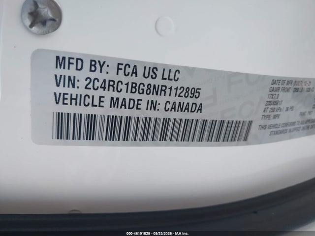 Продаж на аукціоні авто 2022 Chrysler Pacifica Touring L, vin: 2C4RC1BG8NR112895, номер лоту: 46191825