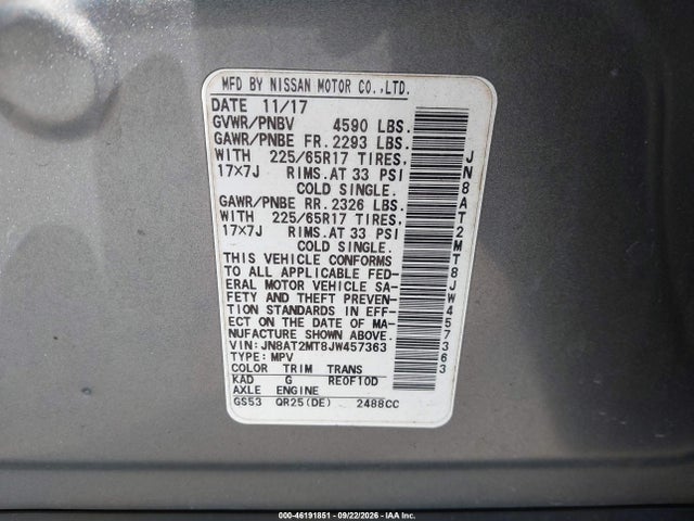 46191851 :رقم المزاد ، JN8AT2MT8JW457363 vin ، 2018 Nissan Rogue Sv مزاد بيع