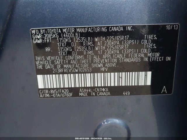 Aukcja sprzedaży 2013 Toyota Rav4 Xle, vin: 2T3RFREV5DW102653, numer aukcji: 46191856