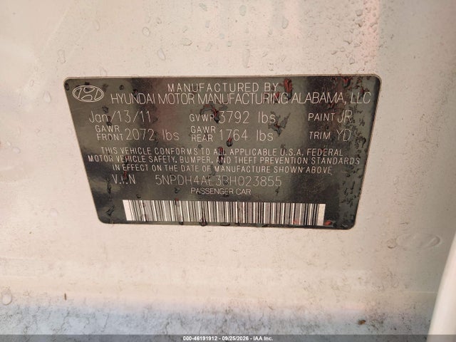 Продаж на аукціоні авто 2011 Hyundai Elantra Gls, vin: 5NPDH4AE3BH023855, номер лоту: 46191912