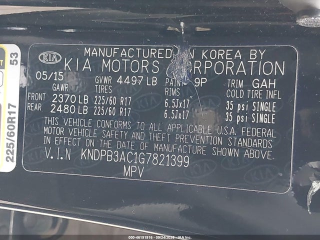 46191916 :رقم المزاد ، KNDPB3AC1G7821399 vin ، 2016 Kia Sportage Lx مزاد بيع
