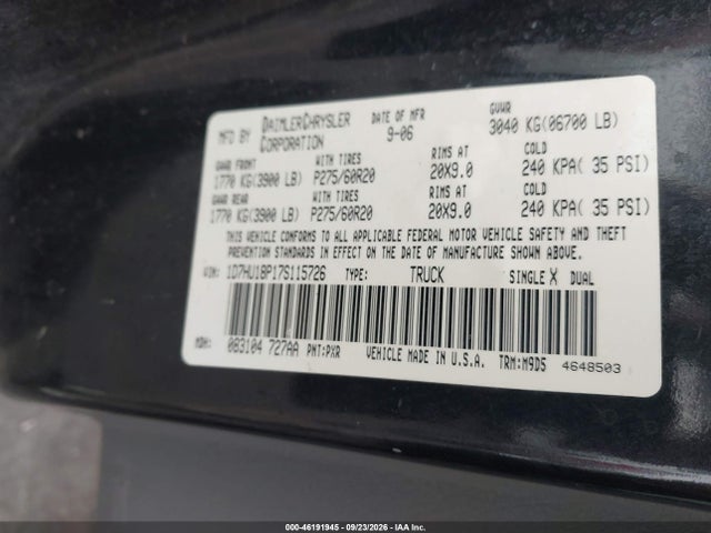 Aukcja sprzedaży 2007 Dodge Ram 1500 Slt/trx4 Off Road/sport, vin: 1D7HU18P17S115726, numer aukcji: 46191945