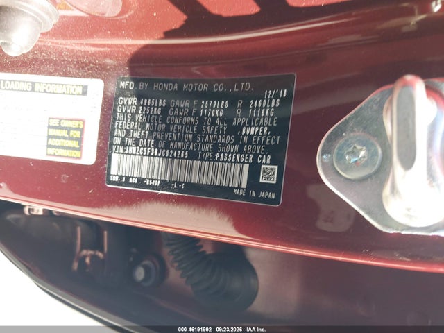 Aukcja sprzedaży 2018 Honda Clarity Plug-in Hybrid Touring, vin: JHMZC5F36JC024265, numer aukcji: 46191992