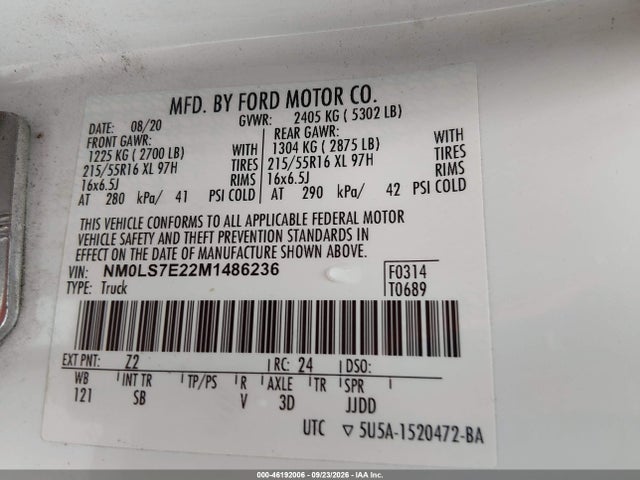 Продажа на аукционе авто 2021 Ford Transit Connect Xl, vin: NM0LS7E22M1486236, номер лота: 46192006