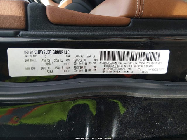 46192013 :رقم المزاد ، 1C4RJFCT0CC204295 vin ، 2012 Jeep Grand Cherokee Overland مزاد بيع