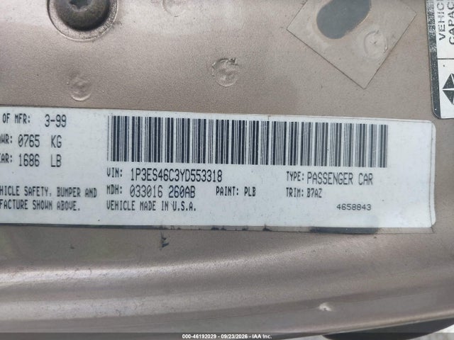 Продажа на аукционе авто 2000 Plymouth Neon Highline, vin: 1P3ES46C3YD553318, номер лота: 46192029