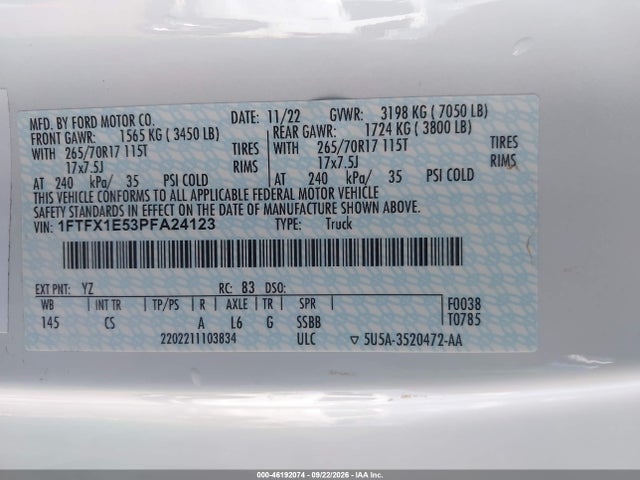 46192074 :رقم المزاد ، 1FTFX1E53PFA24123 vin ، 2023 Ford F-150 Xl مزاد بيع