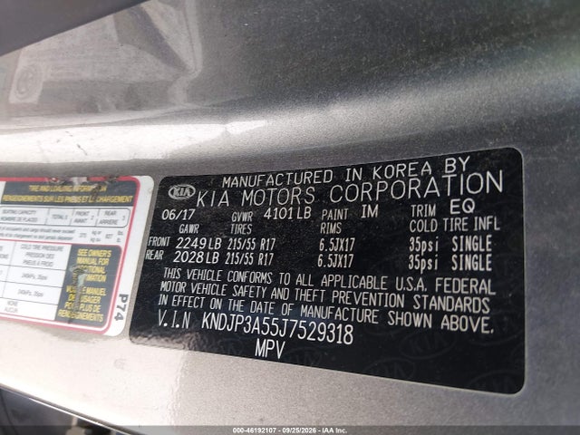 46192107 :رقم المزاد ، KNDJP3A55J7529318 vin ، 2018 Kia Soul + مزاد بيع