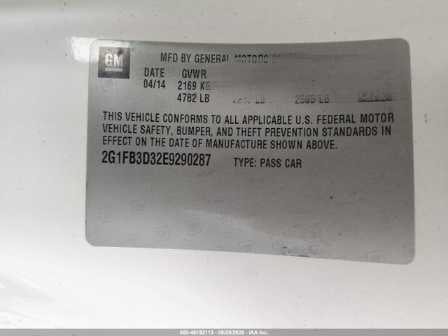 2014 Chevrolet Camaro 1lt მანქანა იყიდება აუქციონზე, vin: 2G1FB3D32E9290287, აუქციონის ნომერი: 46192113