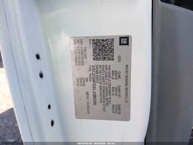 Продажа на аукционе авто 2020 Chevrolet Express Cargo Rwd 3500 Extended Wheelbase Wt, vin: 1GCZGHFG1L1189195, номер лота: 46192120