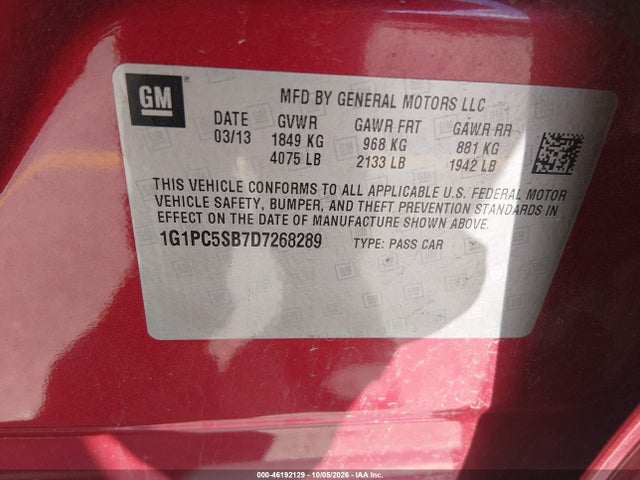 Продаж на аукціоні авто 2013 Chevrolet Cruze 1lt Auto, vin: 1G1PC5SB7D7268289, номер лоту: 46192129