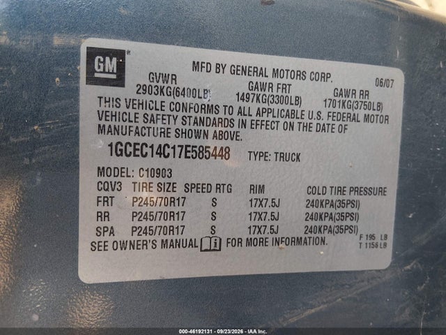 Aukcja sprzedaży 2007 Chevrolet Silverado 1500 Work Truck, vin: 1GCEC14C17E585448, numer aukcji: 46192131