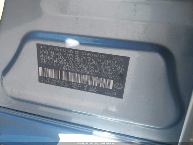 Продаж на аукціоні авто 2006 Lexus Is 250, vin: JTHBK262865008784, номер лоту: 46192135
