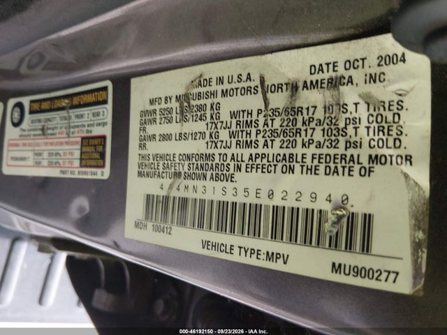 2005 Mitsubishi Endeavor Xls მანქანა იყიდება აუქციონზე, vin: 4A4MN31S35E022940, აუქციონის ნომერი: 46192150