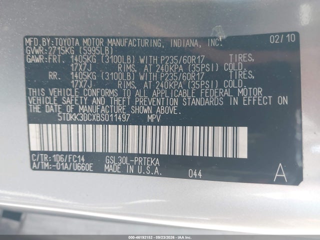 Продажа на аукционе авто 2011 Toyota Sienna Le V6, vin: 5TDKK3DCXBS011497, номер лота: 46192152