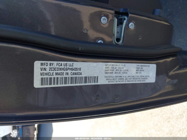 2023 Dodge Charger Gt მანქანა იყიდება აუქციონზე, vin: 2C3CDXHG6PH643510, აუქციონის ნომერი: 46192154