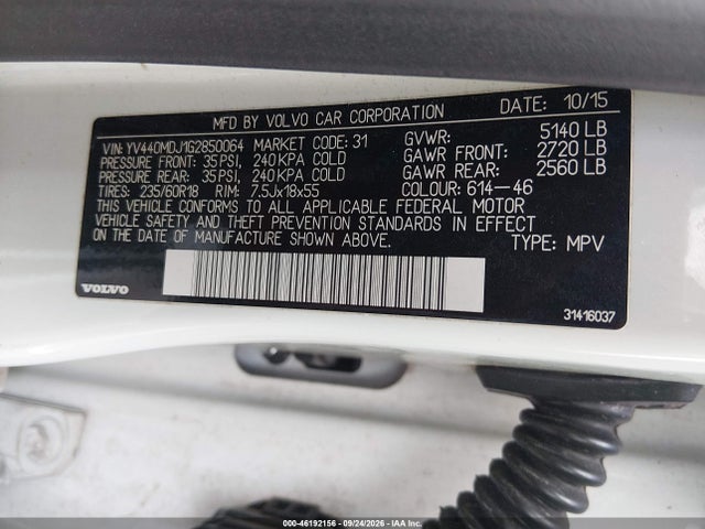 46192156 :رقم المزاد ، YV440MDJ1G2850064 vin ، 2016 Volvo Xc60 T5 Drive-e مزاد بيع