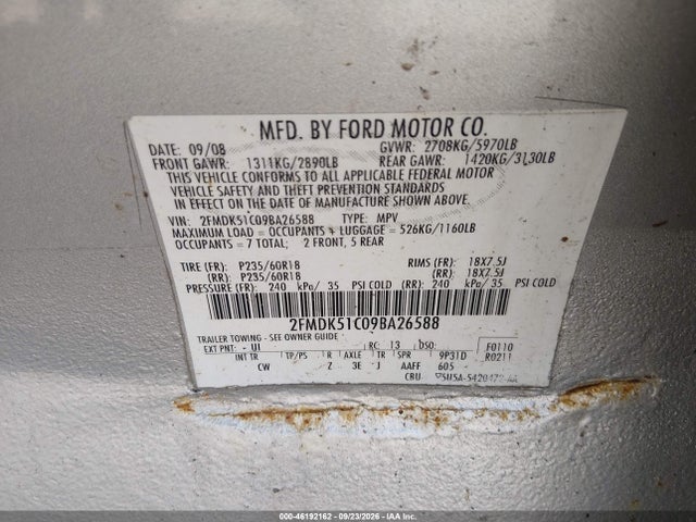 Продажа на аукционе авто 2009 Ford Flex Se, vin: 2FMDK51C09BA26588, номер лота: 46192162
