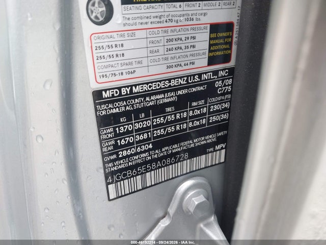 Продаж на аукціоні авто 2008 Mercedes-benz R-class 3.5l, vin: 4JGCB65E58A086728, номер лоту: 46192214