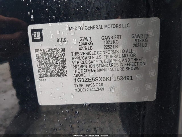 Aukcja sprzedaży 2019 Chevrolet Malibu Premier, vin: 1G1ZE5SX6KF153491, numer aukcji: 46192226