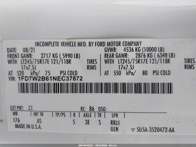 46192227 :رقم المزاد ، 1FD7W2B61NEC37872 vin ، 2022 Ford F-250 Xl مزاد بيع