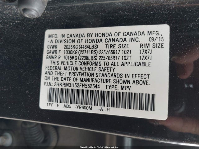 Продаж на аукціоні авто 2015 Honda Cr-v Ex, vin: 2HKRM3H52FH552544, номер лоту: 46192243