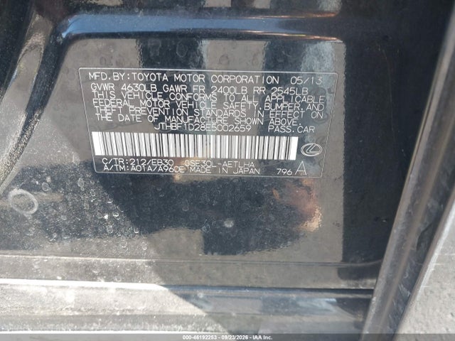 Aukcja sprzedaży 2014 Lexus Is 250, vin: JTHBF1D28E5002659, numer aukcji: 46192253
