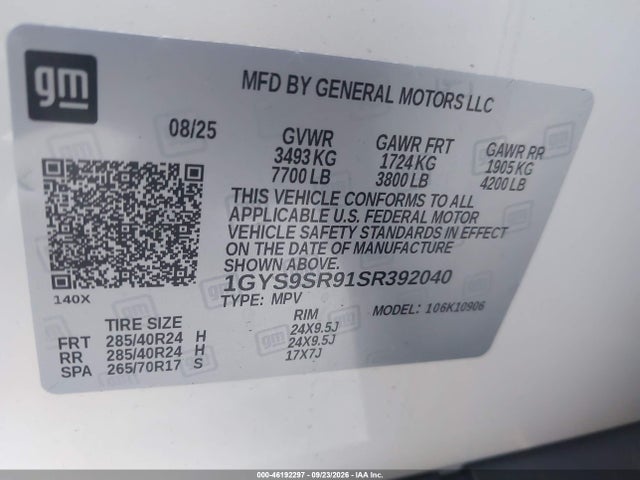 46192297 :رقم المزاد ، 1GYS9SR91SR392040 vin ، 2025 Cadillac Escalade Esv V-series مزاد بيع